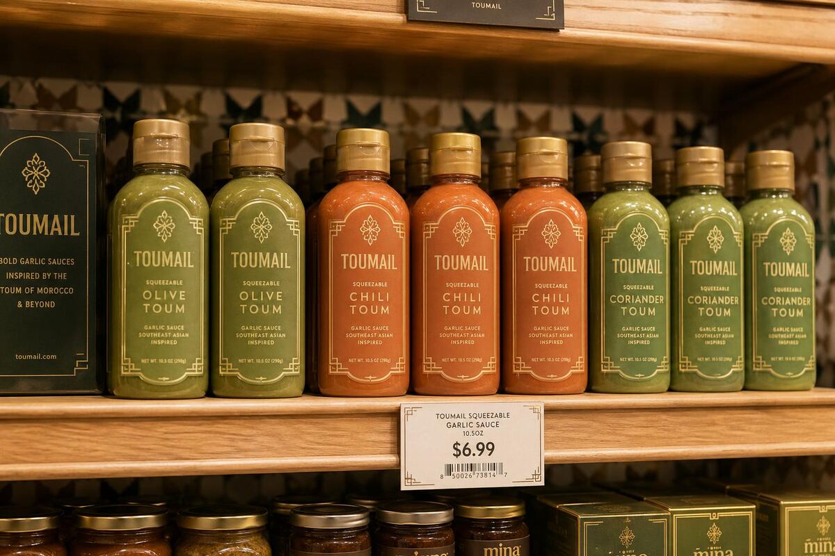 Toumail bottles on a premium grocery shelf